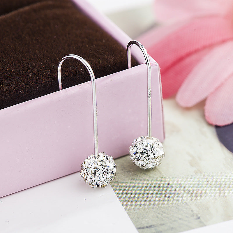 Modern CZ Round Ball 925 Sterling Silver Dangling Earrings