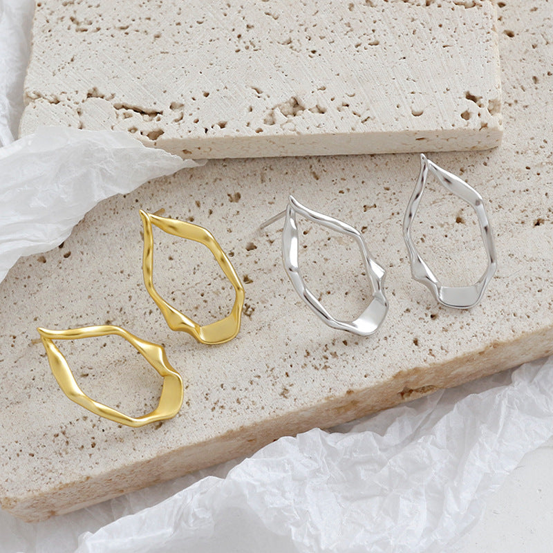 New Geometry Irregular Oval Circle 925 Sterling Silver Stud Earrings
