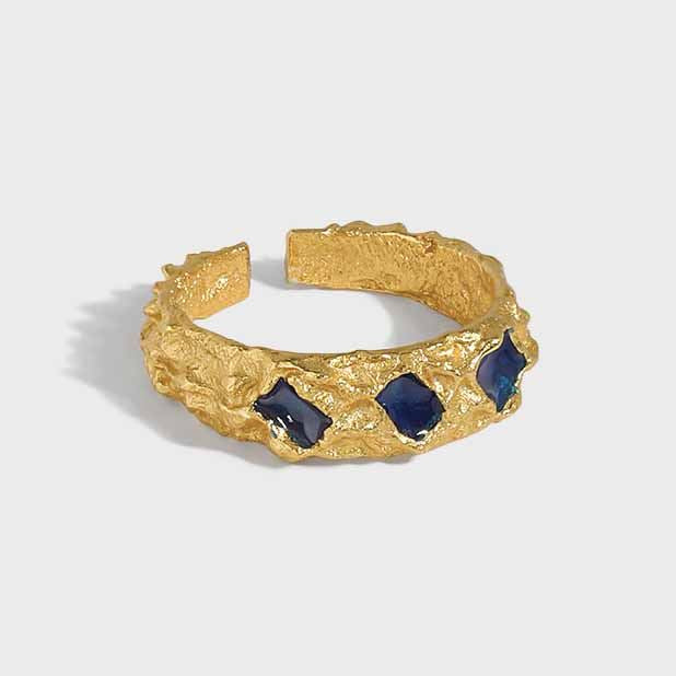 Irregular Geometry Blue CZ 925 Sterling Silver Adjustable Ring